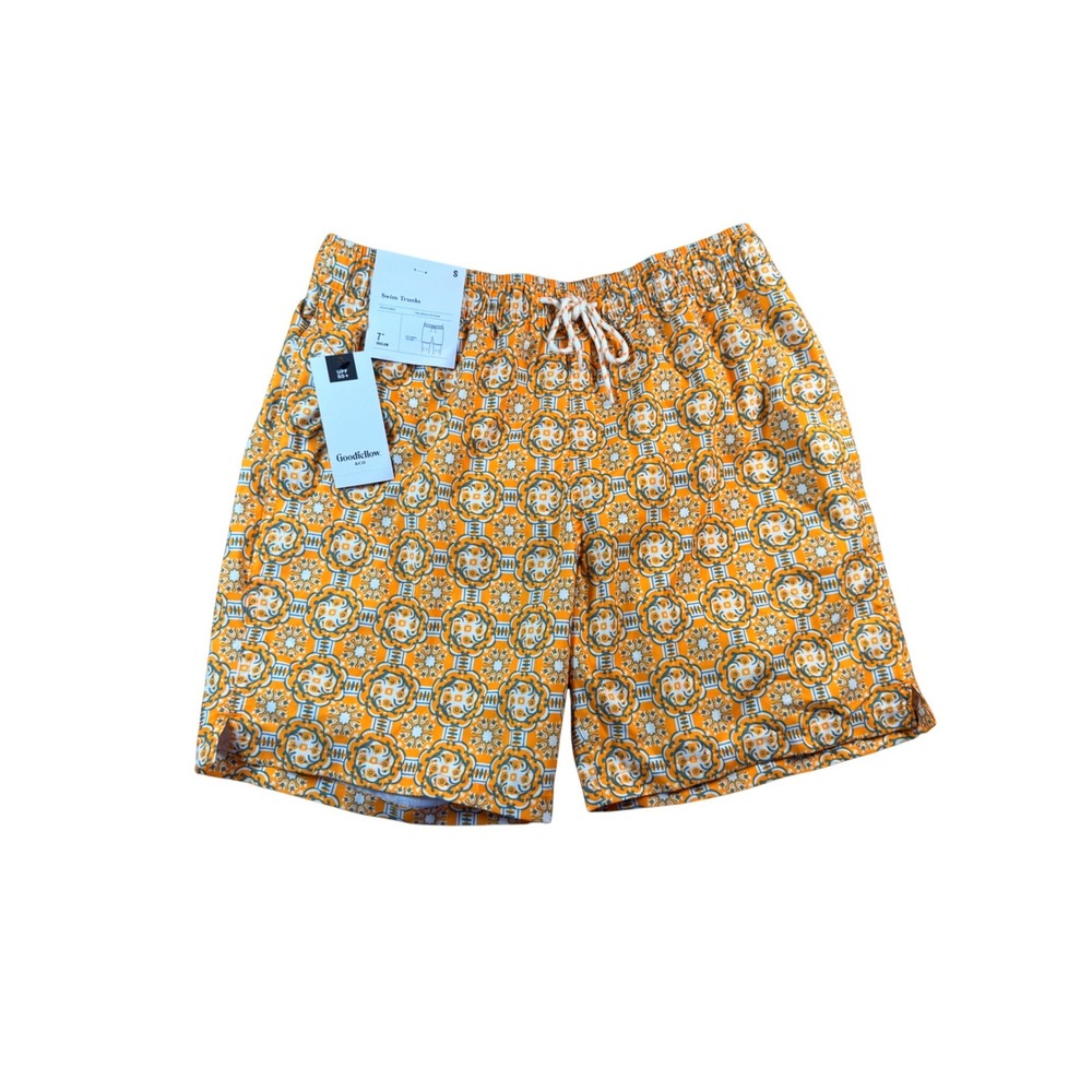Goodfellow & Co‎ Mens 7" Swim Trunks Gold Medallion Tile Geometric Yellow Small